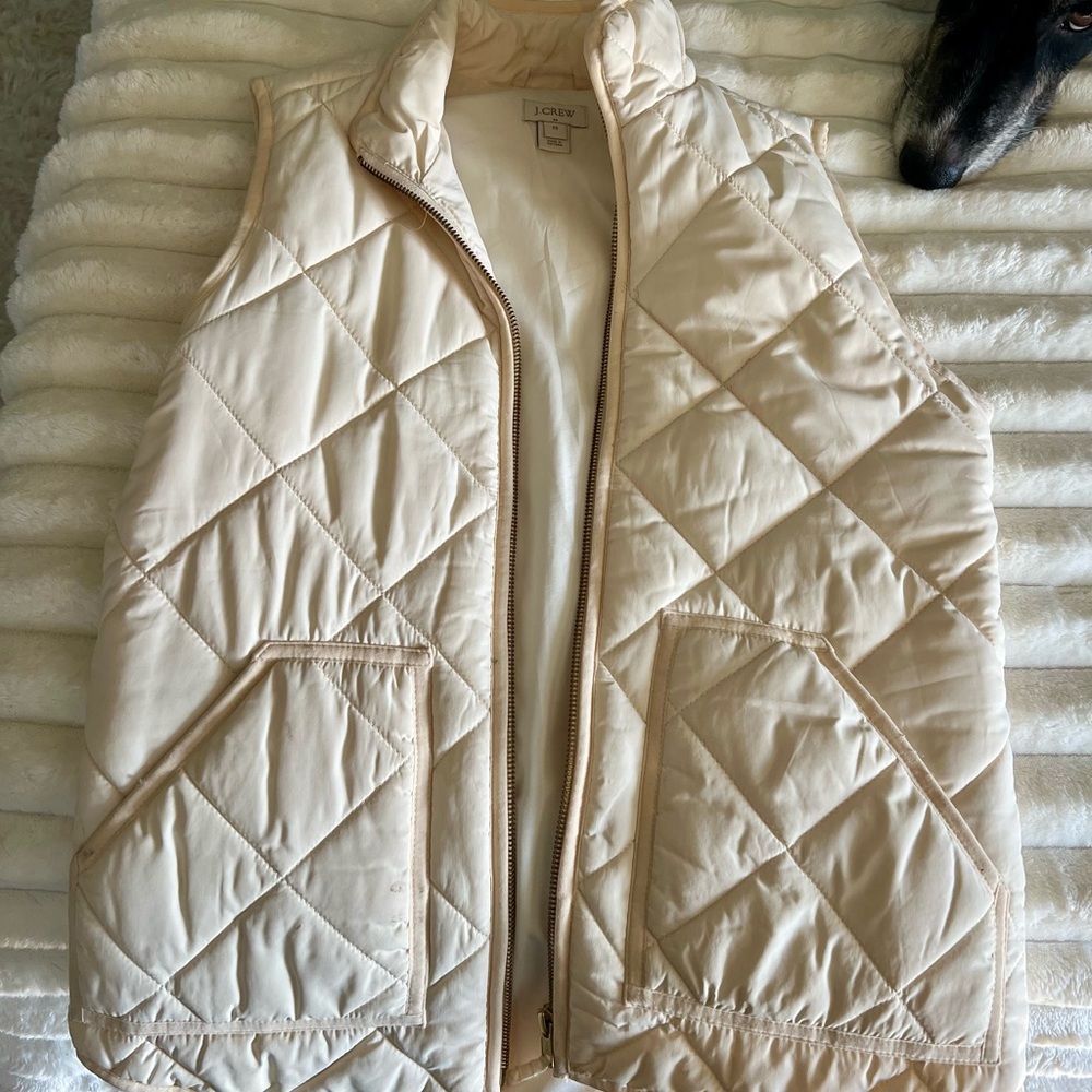 J. Crew Cream Quilted Vest with Diamond Pattern